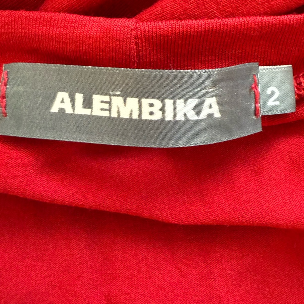 Alembika Red Asymmetrical Hem Long Sleeve Top Scoop Neck Lagenlook Avant Garde 2 - Picture 5 of 7